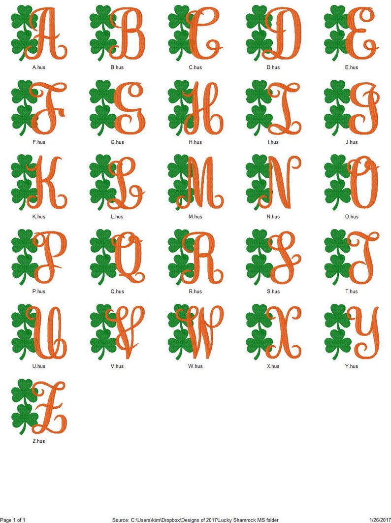 Lucky // Shamrock // Clover // St Patrick's Day // Monogram Embroidery Font Design Set // Embroidery Design // Joyful Stitches image 4