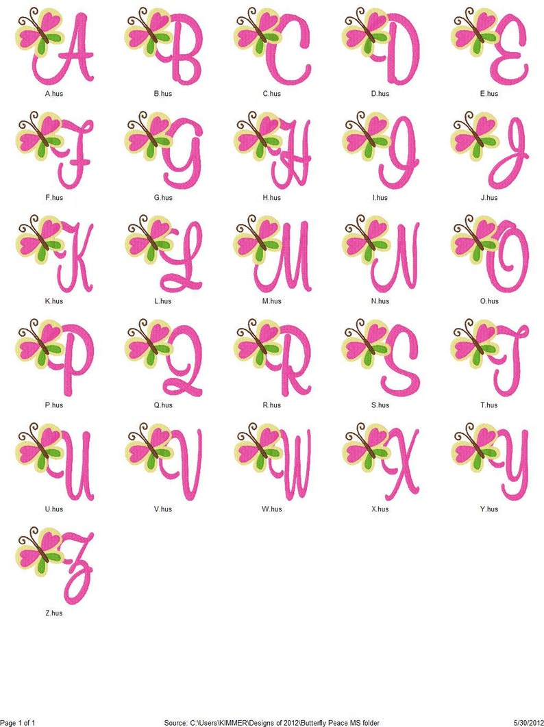 Butterfly Machine Embroidery Monogram Font Design Set // Etsy