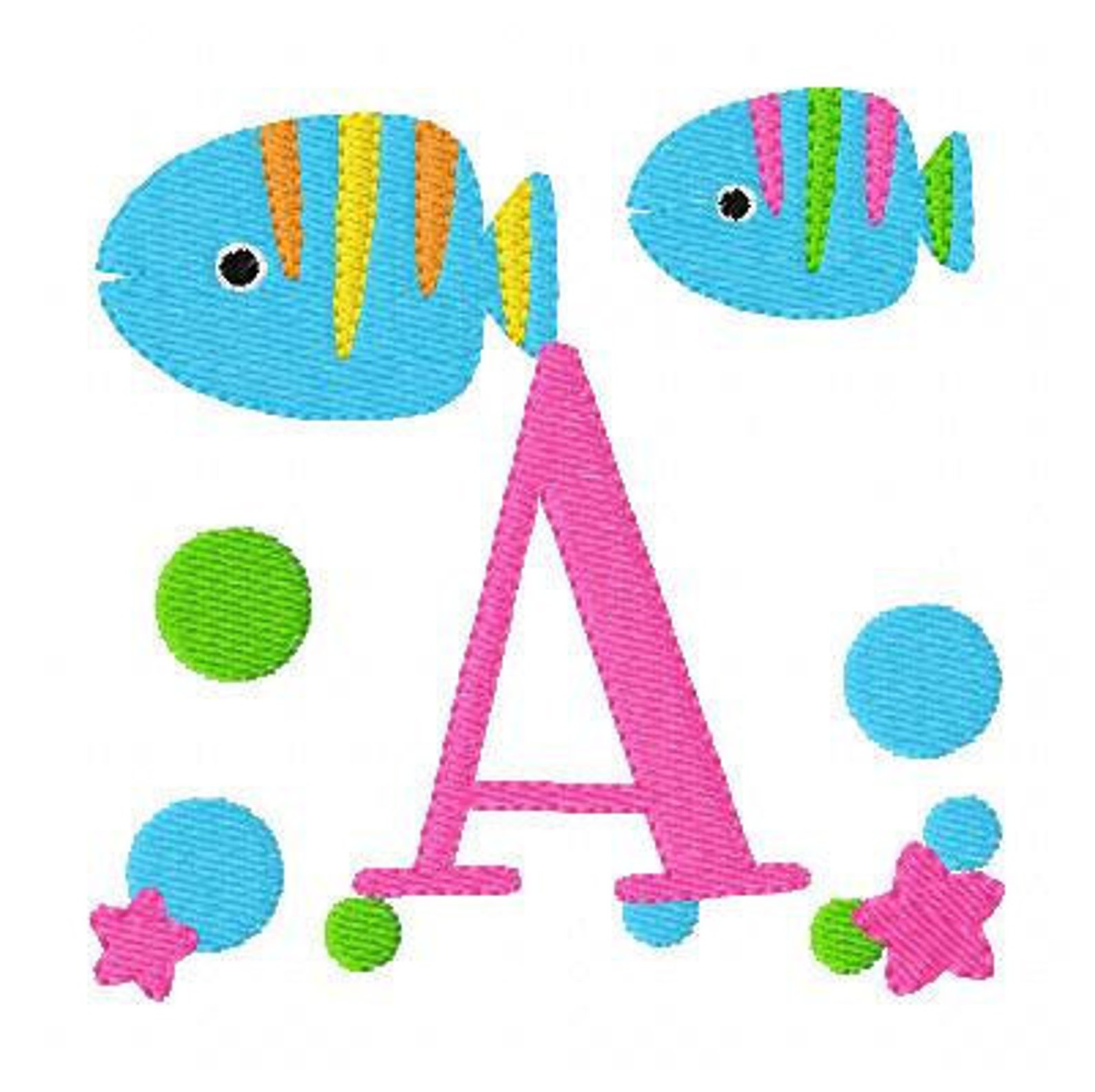 Fish Monogram Machine Embroidery Design Set Tropical Dots Etsy