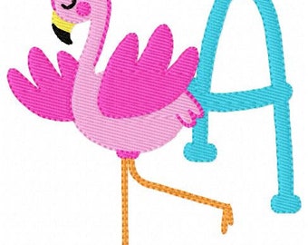 Fun Flamingo Tropical Machine Embroidery Monogram Font Design, Flamingo Embroidery Design, Embroidery Designs, Joyful Stitches