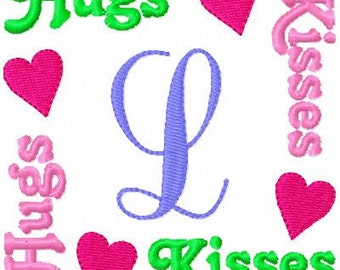 Hugs Kisses Valentine Heart Monogram Machine Embroidery Font Design Set, Valentine Embroidery Designs. Joyful Stitches