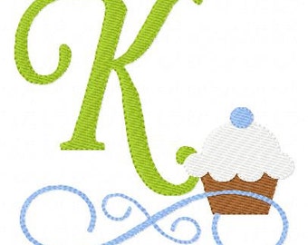 Cupcake Machine Embroidery Design, Monogram Embroidery Design, Birthday Embroidery Design, Monogram Embroidery Font // Joyful Stitches