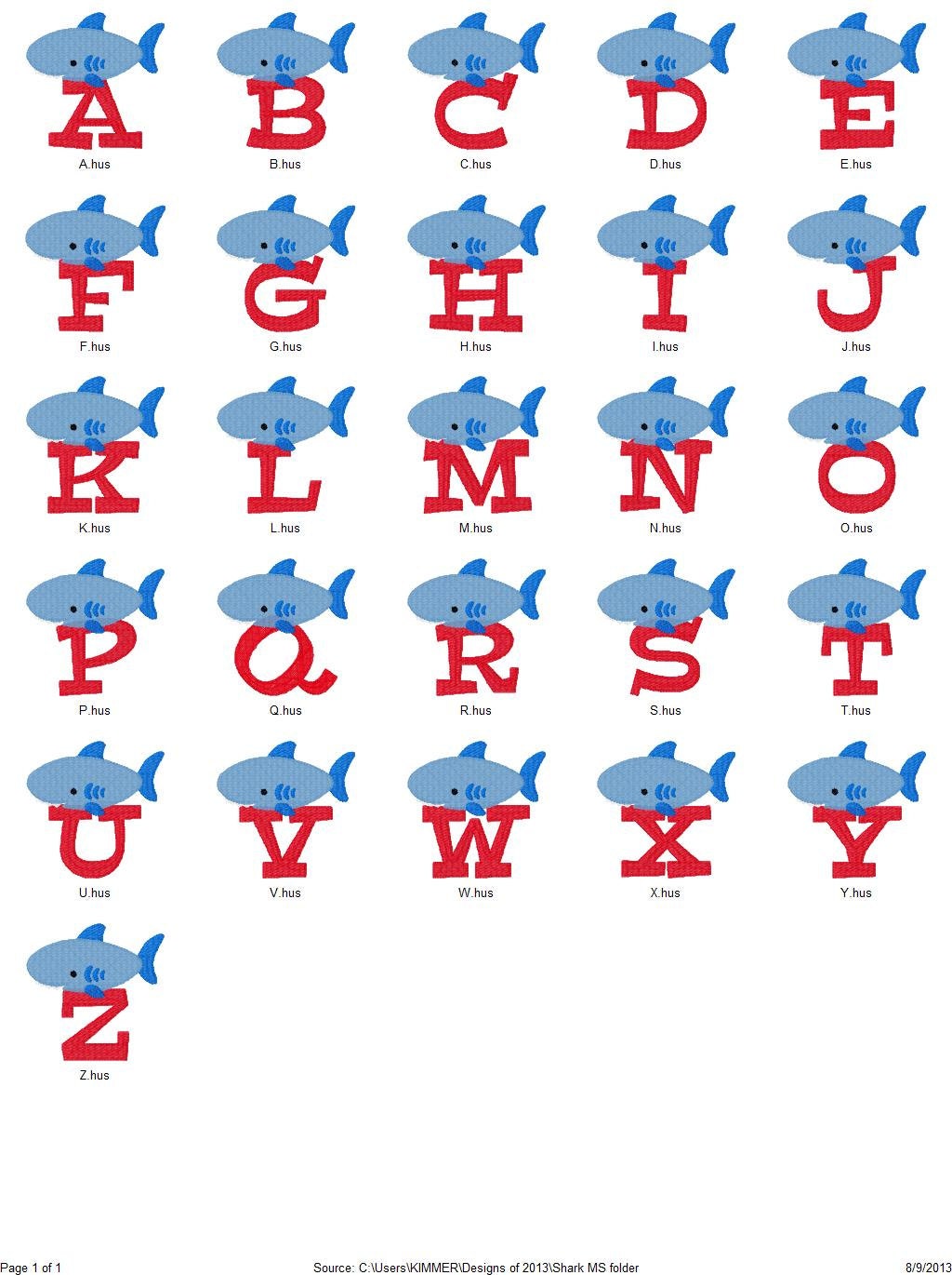 Shark Monogram Machine Embroidery Font Design Set // Joyful Stitches - Etsy, image size:1024x1370