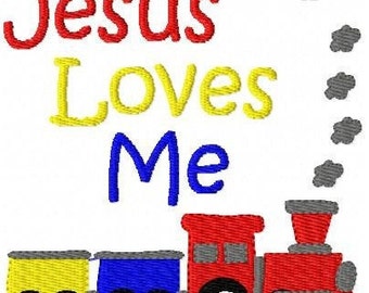 Embroidery Design, Jesus Loves Me Train , train embroidery design, jesus loves me embroidery,machine embroidery design,Joyful Stitches