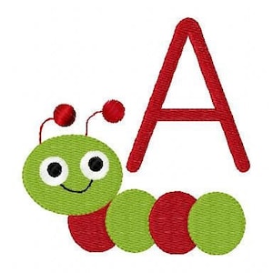 Inch Worm Machine Embroidery Monogram Design Set, Machine Embroidery Designs, Embroidery Font, Worm Embroidery Design // Joyful Stitches