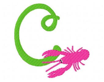 Crawfish, Monogram Embroidery Design, Embroidery Font, Monogram Font, Crawfish Embroidery Design, Beach // Joyful Stitches