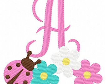 Floral Machine Embroidery Font, Embroidery design, Embroidery Pattern, Embroidery Font, Machine embroidery, Ladybug, Daisy, Monogram Font