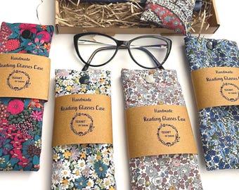 Handmade Reading Glasses Soft Case: Liberty Cotton fabric, Lined, Padded, Snap