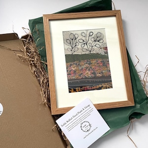 Textile Wall Art Free motion Embroidery; Flower landscapes, Seedhead,  8x10 Framed or mounted