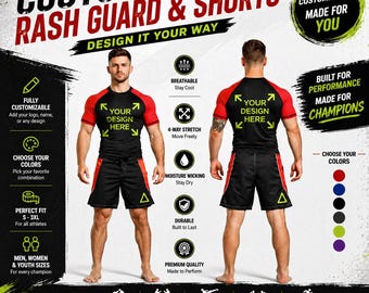 Customizable Rash Guard and Shorts Set | BJJ, MMA, Surfing, Fitness Gear