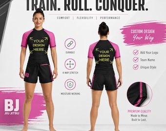 Custom Women's BJJ MMA Rashguard Set – Short Sleeve Compression Training Gear