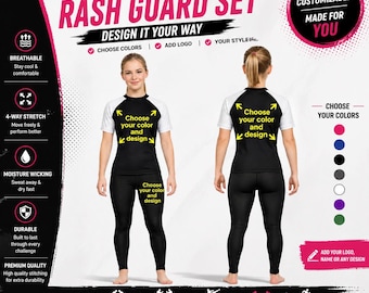 Personalize Women Short Sleeve Rash Guard & Spats – BJJ, MMA, Cycling, Swimming Compression Set