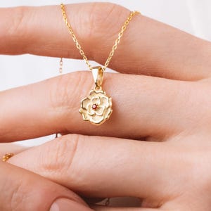Dainty January Birthflower Pendant, Tiny Flower Necklace With Garnet Birthstone, Snowdrop Flower Charm, January Birthday Gift, Gift For Her