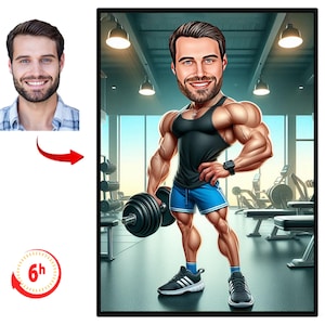 Personalized Fitness Cartoon Portrait, Custom Weightlifter Caricature Drawing from Photo, Funny Fitness Caricature, Gift for Weightlifter