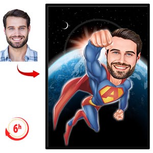 Personalisiertes Superheld-Karikaturporträt, kundenspezifische Superheld-Karikaturzeichnung vom Foto, lustige Superheld-Karikatur, Geschenk für Superheld