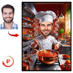 Benutzerdefiniertes männliches Chefkarikaturporträt, Chefkarikatur, Geschenk für Chefkoch, Chefkarikatur, lustiges Chefgeschenk, kundenspezifische Karikatur vom Foto, Chefgeschenk