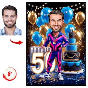 Custom 50th Cartoon Portrait | 50th Caricature | Personalized Happy Birthday Caricature Drawing | 50th Birthday Cartoon, Birthday Caricature