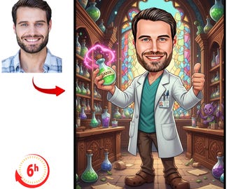 Custom Pharmacist Caricature Cartoon Portrait from Photo, Pharmacy Worker Art, Chemist Gift, Medical Staff Drawing, Personalized Pharmacist