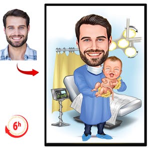 Ritratto di ginecologo personalizzato da foto, regalo ginecologo per uomo, caricatura di ginecologo, regalo divertente di ginecologia, decorazioni ginecologiche