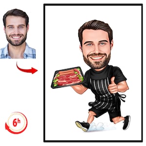 Chef Gift for Men, Male Chef Caricature from Photo, Funny Chef Art, Funny Chef Gift Portrait, Unique Chef Cartoon Drawing, Chef Gift for Him