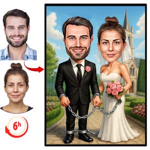 Custom Wedding Couple Caricature, Personalized Wedding Cartoon Portrait, Wedding Caricature, Funny Couple Caricature, Family Portrait Gift