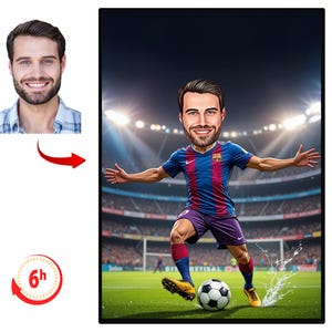 Personalized Soccer Player Cartoon Portrait, Custom Soccer Player Caricature Drawing from Photo, Funny Soccer Player Caricature Gift for Him