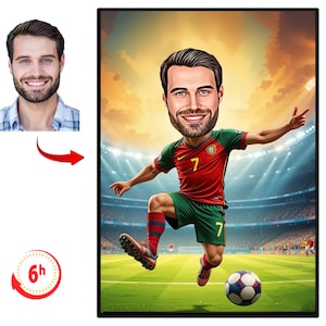 Personalized Soccer Player Cartoon Portrait, Custom Soccer Player Caricature Drawing from Photo, Funny Soccer Player Caricature Gift for Him