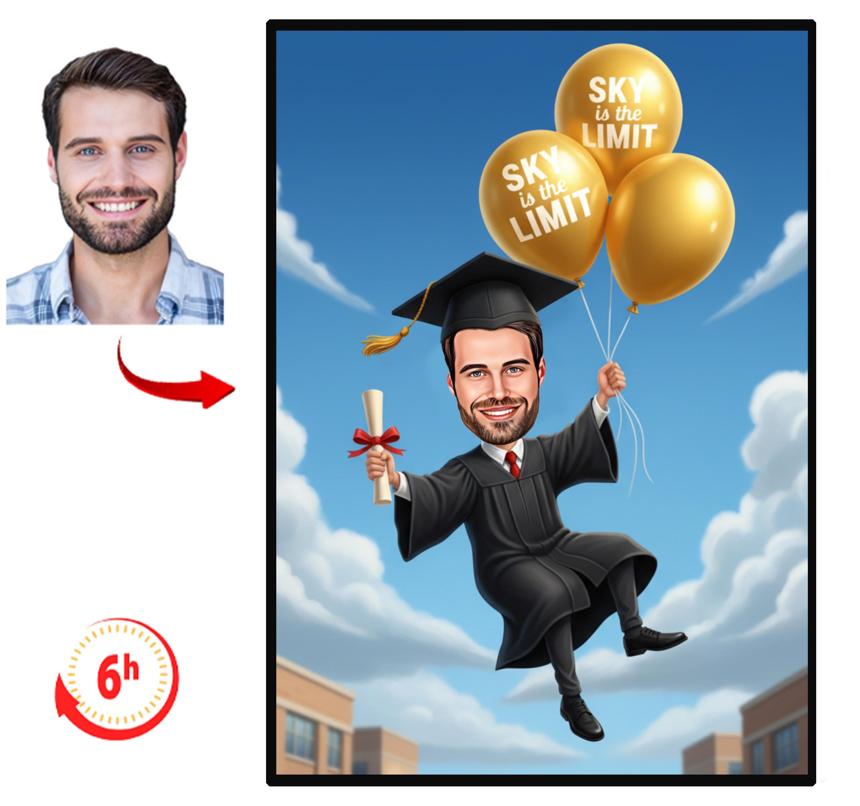 Graduate Card Cartoon Custom Graduation Cartoon Portrait – Personalized Graduate Caricature ...