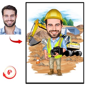 Civil Engineer Caricature Drawing from Photo, Funny Civil Engineer Gift for Men, Civil Engineer Graduation Gift, Civil Engineer Cartoon