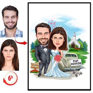 Custom Wedding Couple Caricature, Personalized Wedding Cartoon Portrait, Wedding Caricature, Funny Couple Caricature, Family Portrait Gift