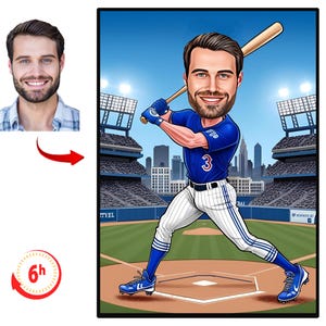 Custom Baseball Player Cartoon Portrait, Baseball Caricature, Gift for Baseball Player, Baseball Cartoon, Caricature from Photo, Baseball