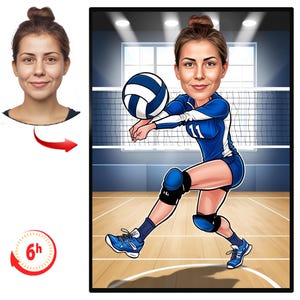 Custom Volleyball Cartoon Portrait, Volleyball Caricature, Gift for Volleyball, Funny Volleyball Caricature from Photo, Volleyball Girl