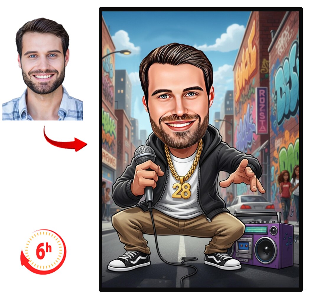 Custom Hip Hop Caricature – Rapper Cartoon Portrait From Photo, Hip Hop ...