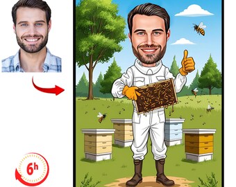 Apicultor personalizado, retrato de caricatura de apicultor a partir de una foto, caricatura de apicultor, regalo personalizado para apicultores, amantes de la miel, entusiastas de la naturaleza