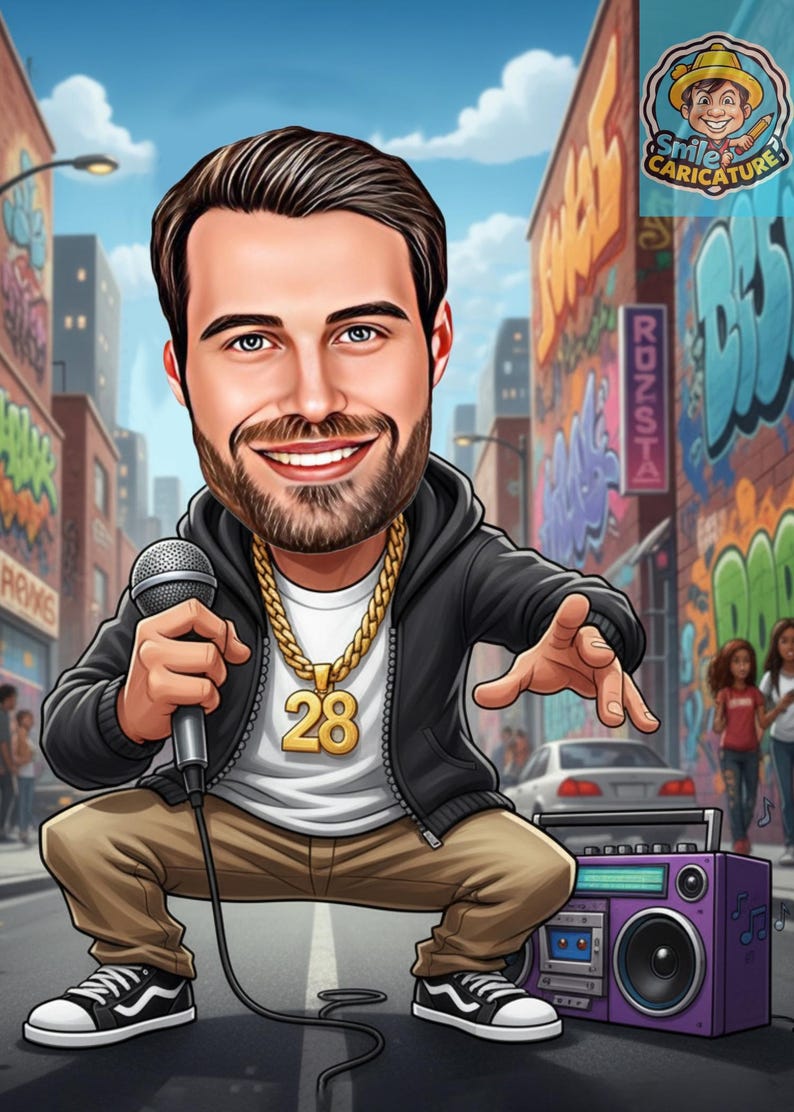 Custom Hip Hop Caricature – Rapper Cartoon Portrait From Photo, Hip Hop ...