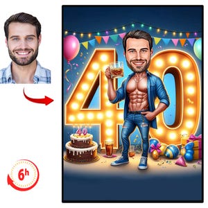 Custom 40th Man Cartoon Portrait | Karikatur zum 40. Geburtstag | Geburtstag Cartoon | Personalisierte Geburtstagsgeschenk | Geburtstag des Mannes | Lustiges Geschenk