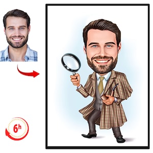 Custom Detective Cartoon Portrait, Detective Caricature, Detective Gift, Detective Cartoon, Detective Portrait, Custom Caricature from Photo