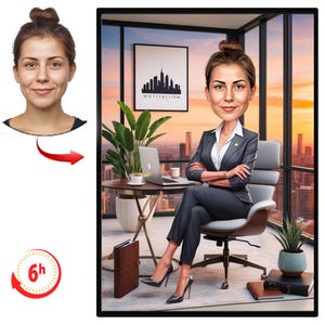 Personalised Female Boss Cartoon Portrait, Custom boss, Caricature Drawing, Funny Caricature, Gift for boss, CEO gift, female boss