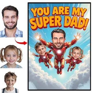 Niestandardowy portret superbohatera z kreskówki rodzinnej, portret rodzinny, prezent rodzinny, karykatura super rodziny, karykatura superbohatera, karykatura ze zdjęcia