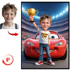 Personalized Lighting McQueen Portrait, Custom Cars Portrait, Face Swap, Customized Portrait, Lighting McQueen, Lighting McQueen Caricature