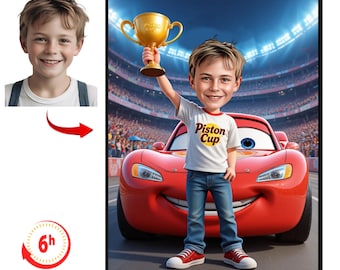 Personalized Lighting McQueen Portrait, Custom Cars Portrait, Face Swap, Customized Portrait, Lighting McQueen, Lighting McQueen Caricature