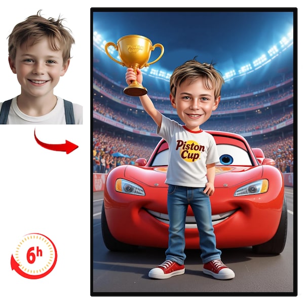 Personalized Lighting McQueen Portrait, Custom Cars Portrait, Face Swap, Customized Portrait, Lighting McQueen, Lighting McQueen Caricature