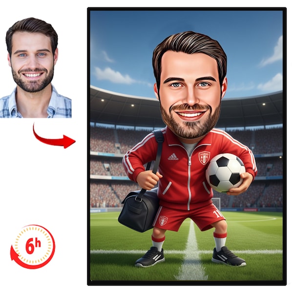 Custom Soccer Coach Cartoon Portrait from Photo | Soccer Coach Caricature | Funny Football Coach Gift | Personalized Coach Drawing