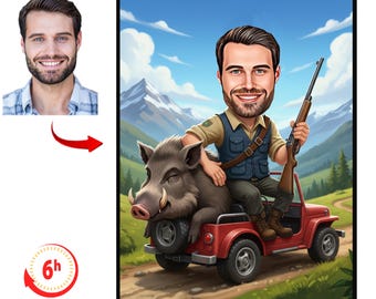 Custom Hunter Cartoon Portrait – Hunter Caricature from Photo, Unique Hunter Gift, Personalized Hunting Artwork, Gift for Outdoorsmen