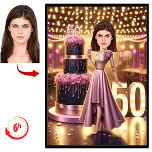 Caricatura personalizada de 50º aniversário a partir de fotos, presente de retrato de desenho animado de feliz aniversário, feliz aniversário de 50 anos, caricatura de foto