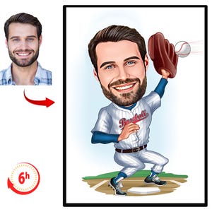 Custom Baseball Player Cartoon Portrait, Baseball Caricature, Gift for Baseball Player, Baseball Cartoon, Caricature from Photo, Baseball