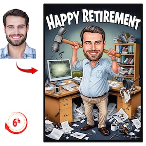 Retirement Caricature, Funny Caricature Drawing, Retirement Party Gift, Custom Caricature Portrait, Male Retirement Gift, Retiring Boss Gift