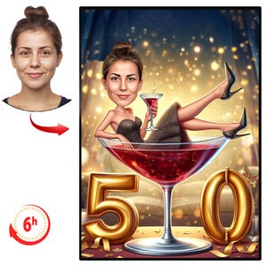 Caricatura personalizada de 50º aniversário a partir de fotos, presente de retrato de desenho animado de feliz aniversário, feliz aniversário de 50 anos, caricatura de foto