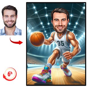 Custom Basketball Player Caricature Portrait | Gift For Basketball Player | Basketball Player Cartoon | Caricature From Photo