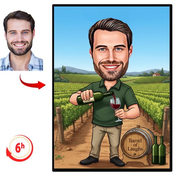 Custom Wine Lover Caricature Portrait from Photo | Unique Sommelier Gift | Personalized Wine Cartoon | Digital Download Artwork